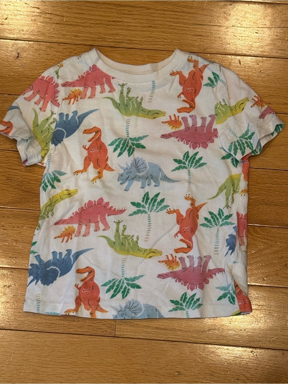 Old Navy White Short Sleeve Tee with Multicolor Dinosaur Print